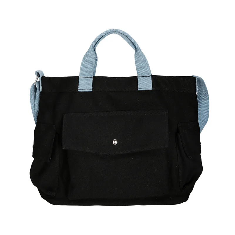 Monsisy Canvas Tote Women Beach Bag Shopping Handbag Big Capacity Pocket Student Girl School Book Travel Shoulder/Messenger Bags - Цвет: Черный