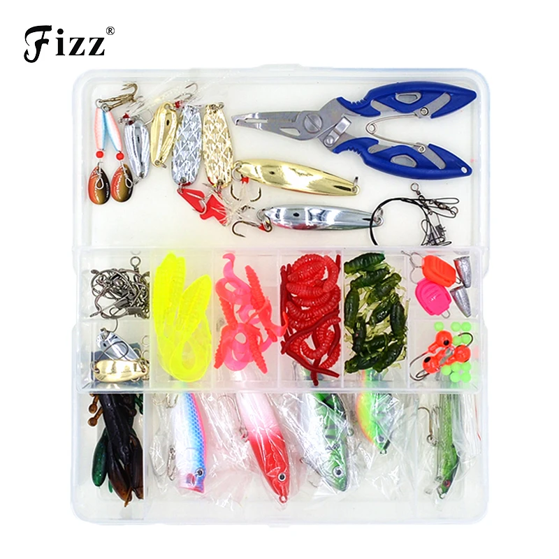 

100 pcs/Box Lure Fishing Accessories Tackle Box with Complete Fishing Lure Fishhooks WIre Connector Beads Ring Pliers Tools Set