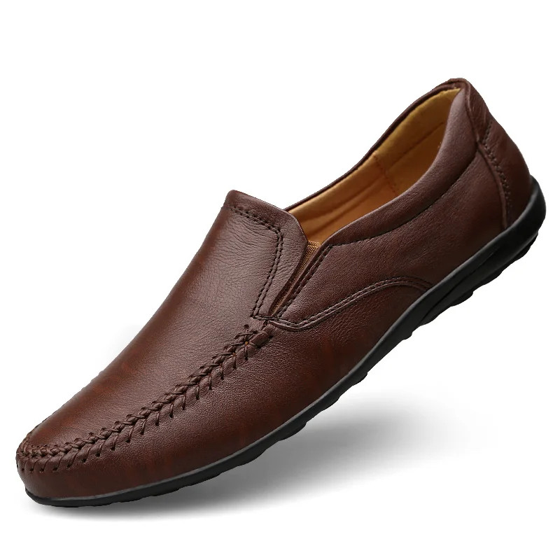 

Loafers Men Leather Casual Shoes Spring Genuine Leather Flats Man Driving Shoes Brown Male Fashion Handmade Moccasins Plus Size