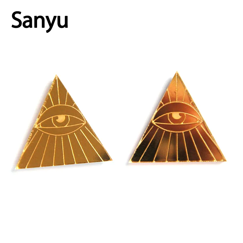 

New Style Vintage Triangle Golden Mirror Surface Acrylic Stud Earrings Fashion Cool Eyes Geometric Party Earring Studs for Women