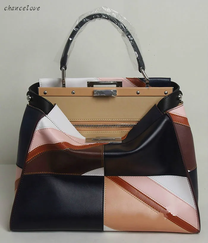 

Free Shipping DHL!Brand Genuine Leather Shoulder Bags Luxury Spell Color Handbag Women Bag New Designer