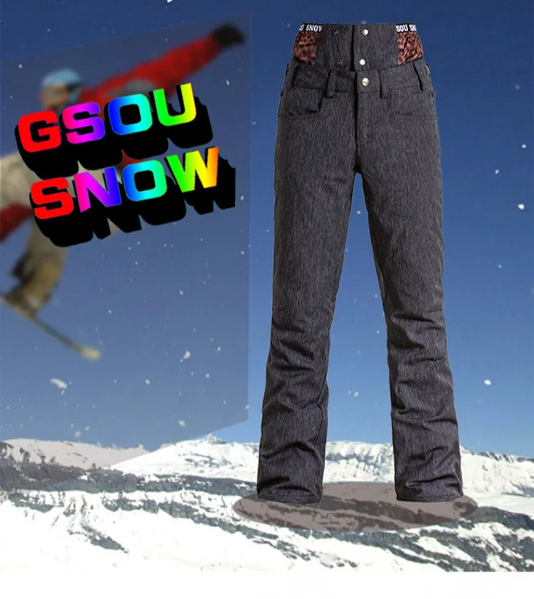 GSOU снег Открытый дамы деним ткали лыжные штаны водонепроницаемый ветрозащитный дышащий теплая Один двойной борт лыжные брюки размер XS-L