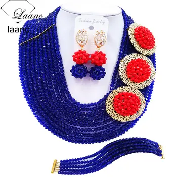

Brand Laanc Royal Blue and Opaque Red Nigerian Wedding African Costume Jewelry Set 10R3H020