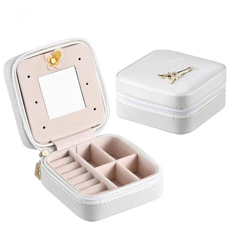 PURDORED 1 Pc Mini Jewelry Box Portable Zipper Jewelry Storage Organizer Women Ring Necklace Display Case Travel Accessories