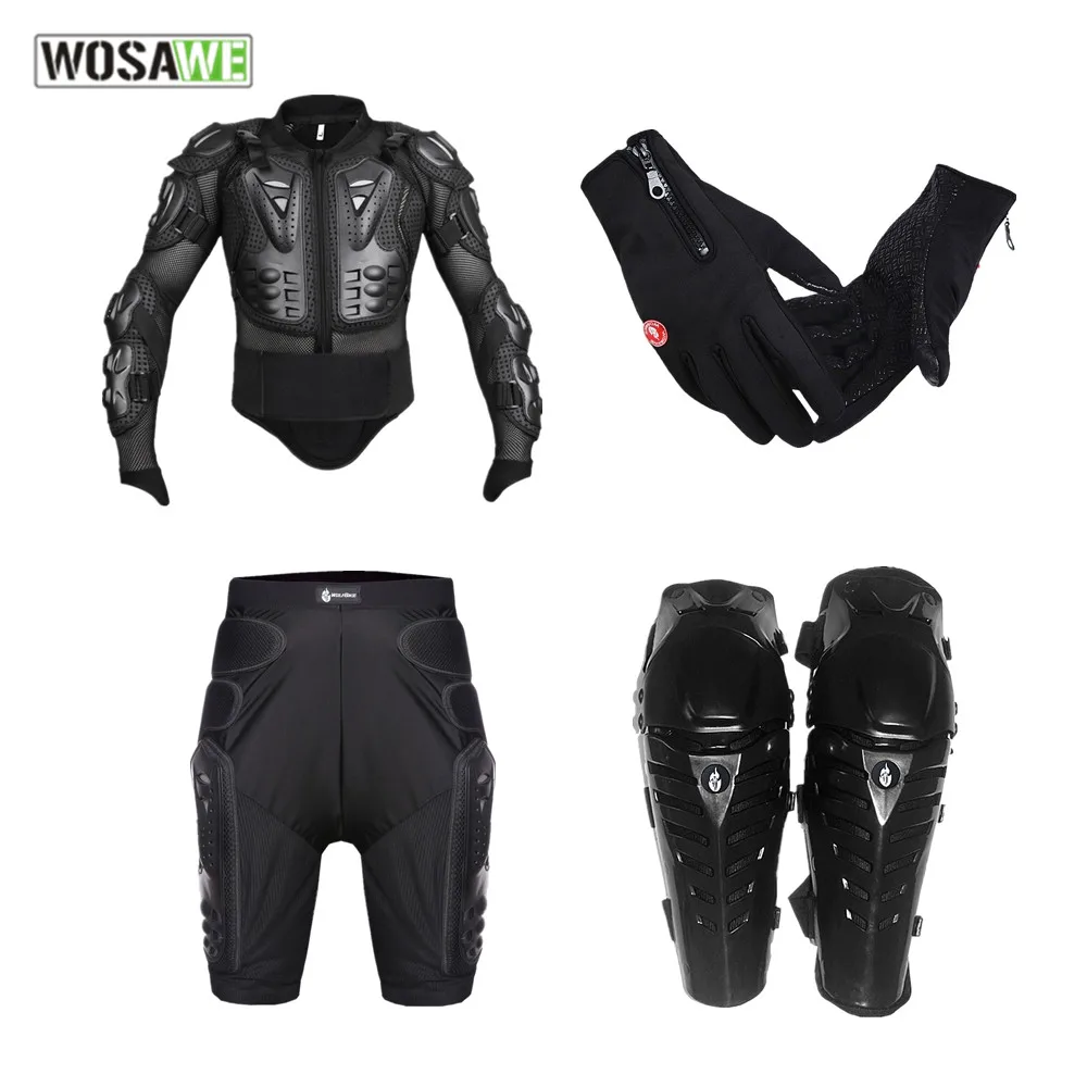 

WOSAWE motorcycle jacket Armor sets Body Protective Gears gloves Short hip pad protective Knee Pad set Motocross body armor