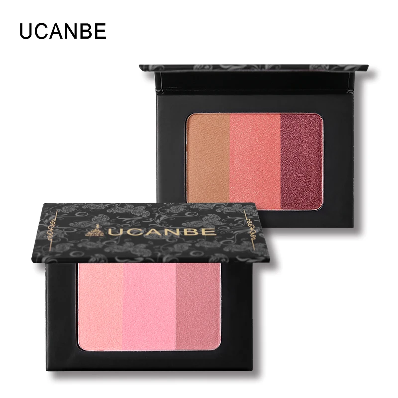 

UCANBE Brand 3 In 1 Mineral Blush Makeup Palette Face Cheek Bronzer Blusher Shading Pressed Powder Contour Natural Pink Cosmetic