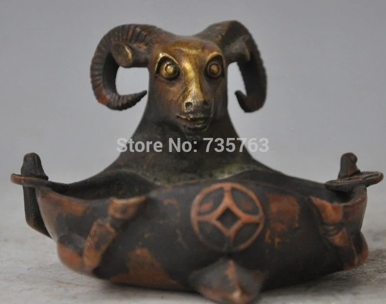 

xiuli 001249 Chinese fengshui bronze Gilt Zodiac Year Animal Wealth Sheep Ashtray statues