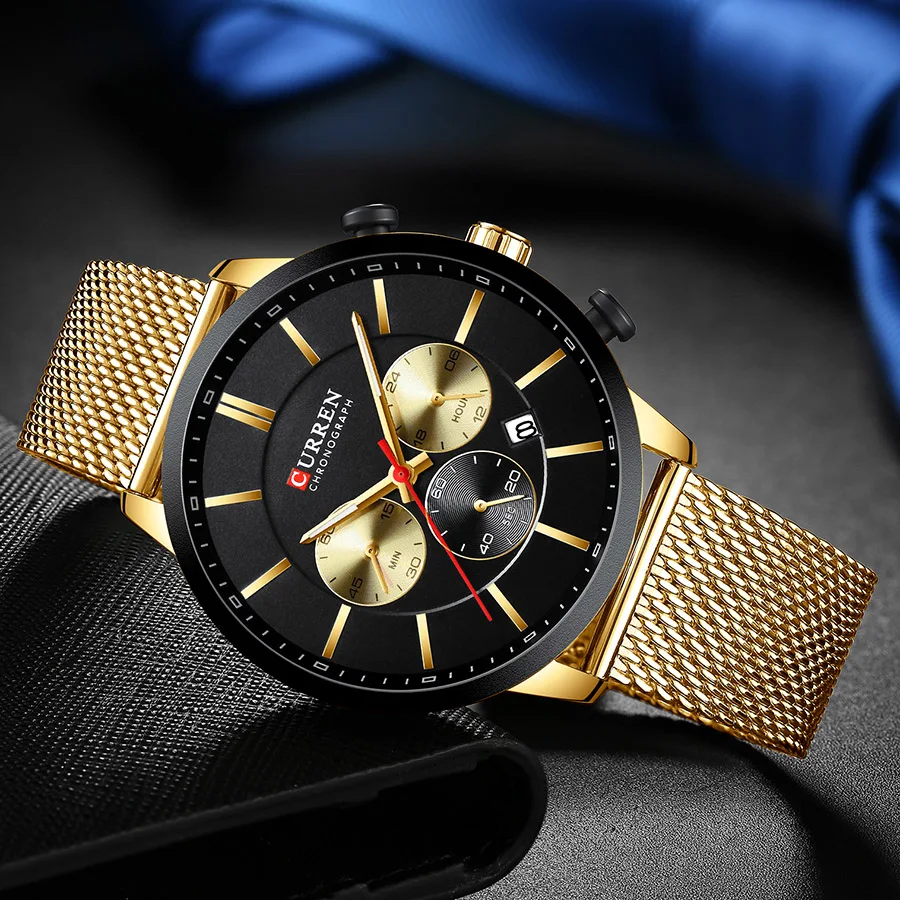 Мужские часы Curren Gold из нержавеющей стали Кварцевые мужские s лучший бренд класса
