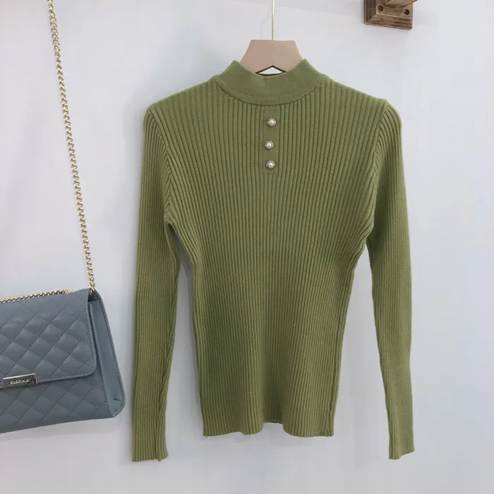 Sweater 2018 Casual Women Sweater And Pullovers Long Sleeve Button Elegant O-Neck Chic Sweater Female Slim Knit Top soft Jumpe