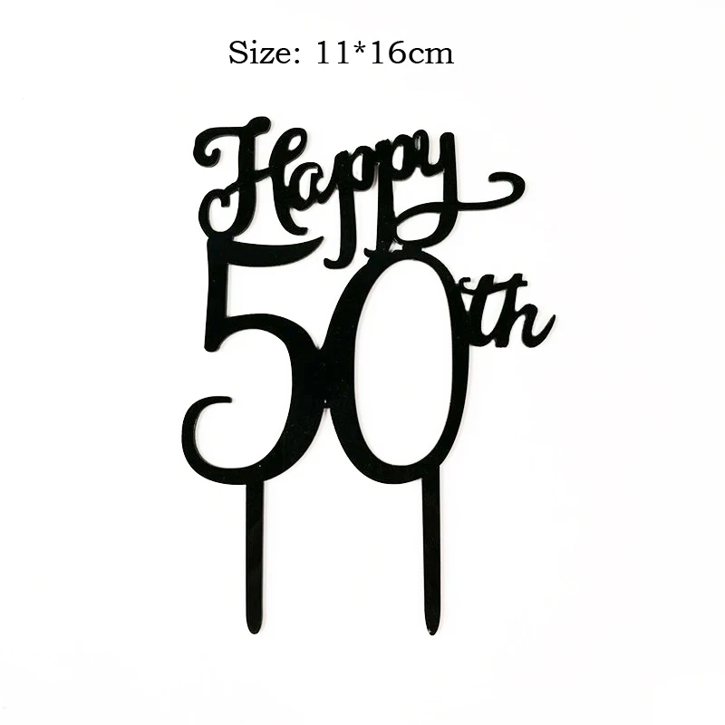 1Pcs Black 50th Birthday Party Cake Decorations Happy Birthday Cake Topper Acrylic Cake Wedding Cake Topper Decor Supplies