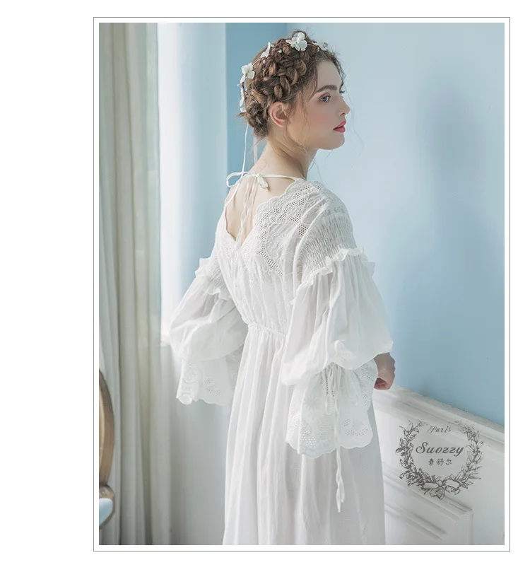 Новинка, осенняя белая хлопковая ночная рубашка, ночная рубашка принцессы, женская одежда для сна, Женская длинная одежда для сна, платье для сна, 2131