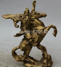 free shipping 6″ Chinese Brass knight Gen Guan Gong Yu Warrior God Ride Horse Sculpture Statue