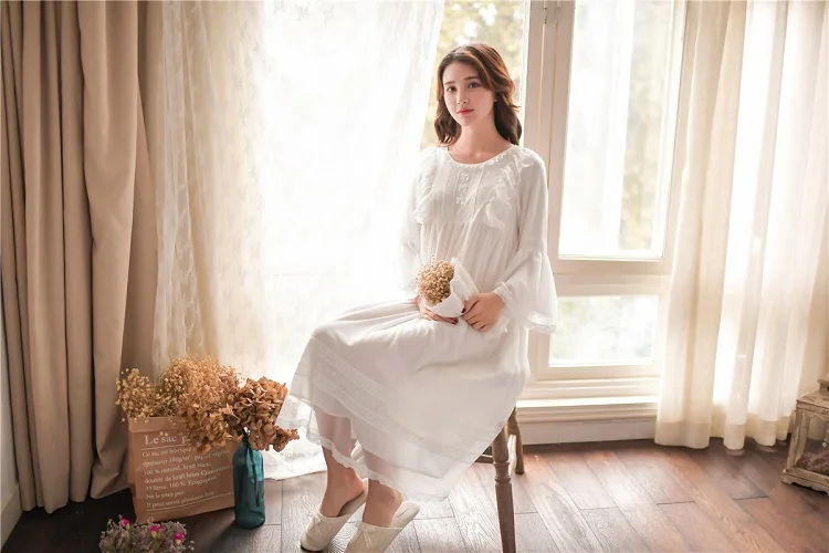 Новое поступление, изящные белые кружевные винтажные женские ночные рубашки, элегантная одежда для сна, длинное платье принцессы, 8165