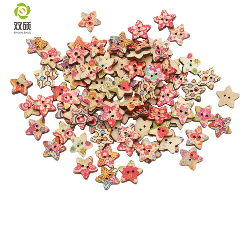 

ShuanShuo Colorful Mixed 18mm 5-Pointed Star Wood Buttons DIY Decorative Buttons Children's Hand-Painted Wooden Buttons50PCS/Bag