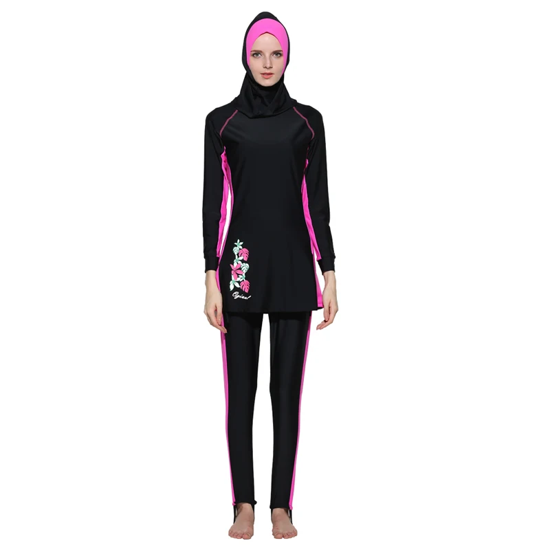 Yongsen женский длинный рукав Musulman Burkinis Мусульманский купальник для мусульман купальник с полным лицом хиджаб купальник спортивная одежда - Цвет: Rose red