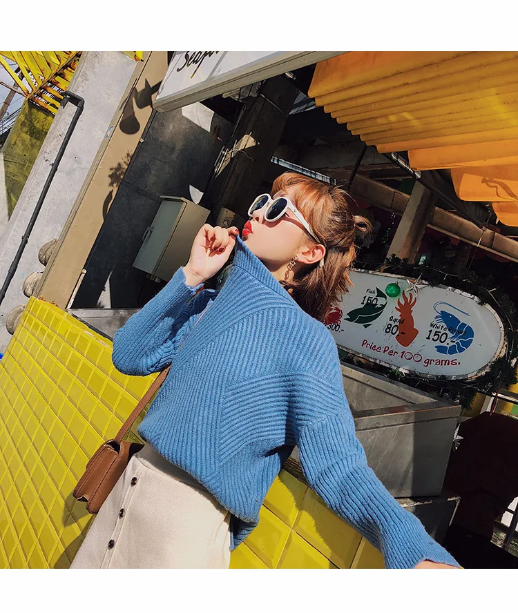 JIASIYUN Loose Women Sweater Turtleneck Solid Blue Knitting Sweater Casual Long Sleeve Pullovers Female Tops JIASIYUN Loose Women Sweater Turtleneck Solid Blue Knitting Sweater Casual Long Sleeve Pullovers Female Tops