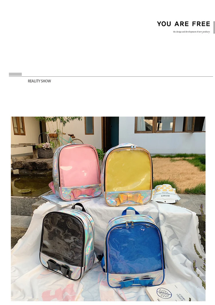 Милые женские рюкзаки с бантом из прозрачного желеобразного ПВХ-материала, женские сумки для книг Harajuku Laser Ita, школьные сумки для девочек-подростков, школьные сумки
