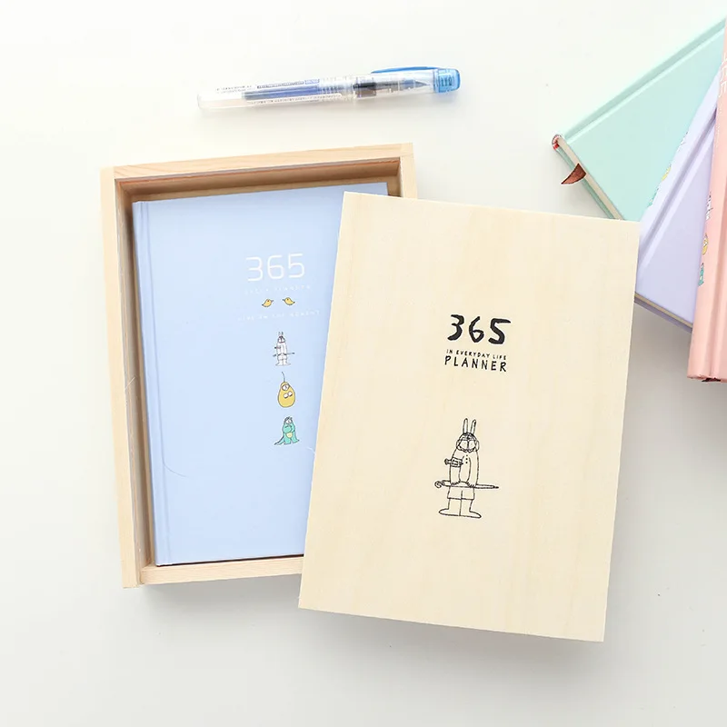 

2018 New Cute Adorable Wooden Box Of The 365 Planet Strange Creative Plan Diary Book Daily Planner Organizer Libreta Kawaii