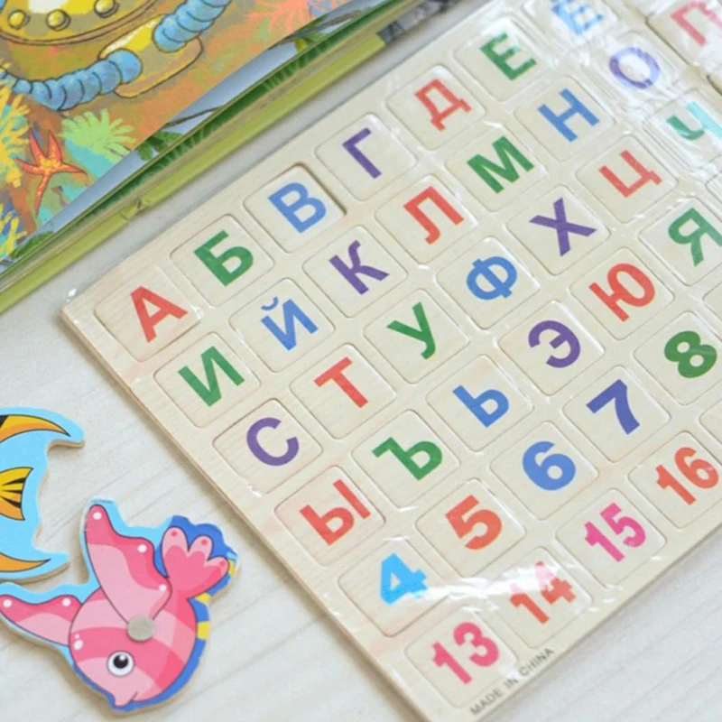 Детские деревянные магнитные английские/русские Игрушки для раннего обучения, головоломка с цифрами, математический Цифровой алфавит, 26 букв, детская головоломка