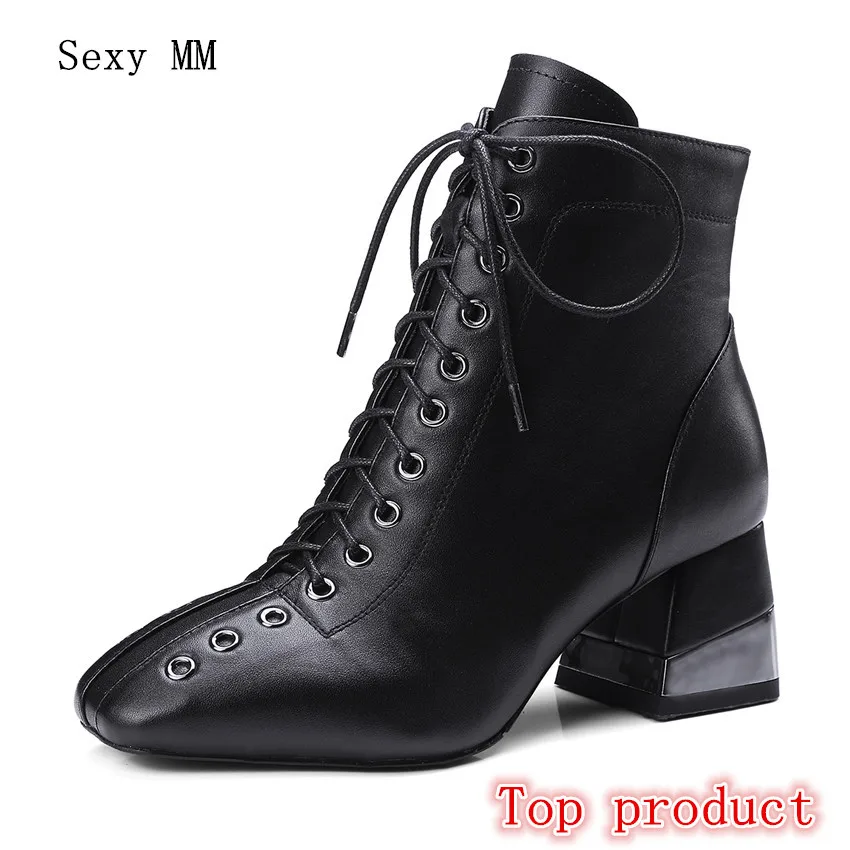 

Genuine Leather Women High Heel Ankle Boots Spring Autumn Shoes Woman Short Boots High Quality Plus Size 34 - 40 41 42 43