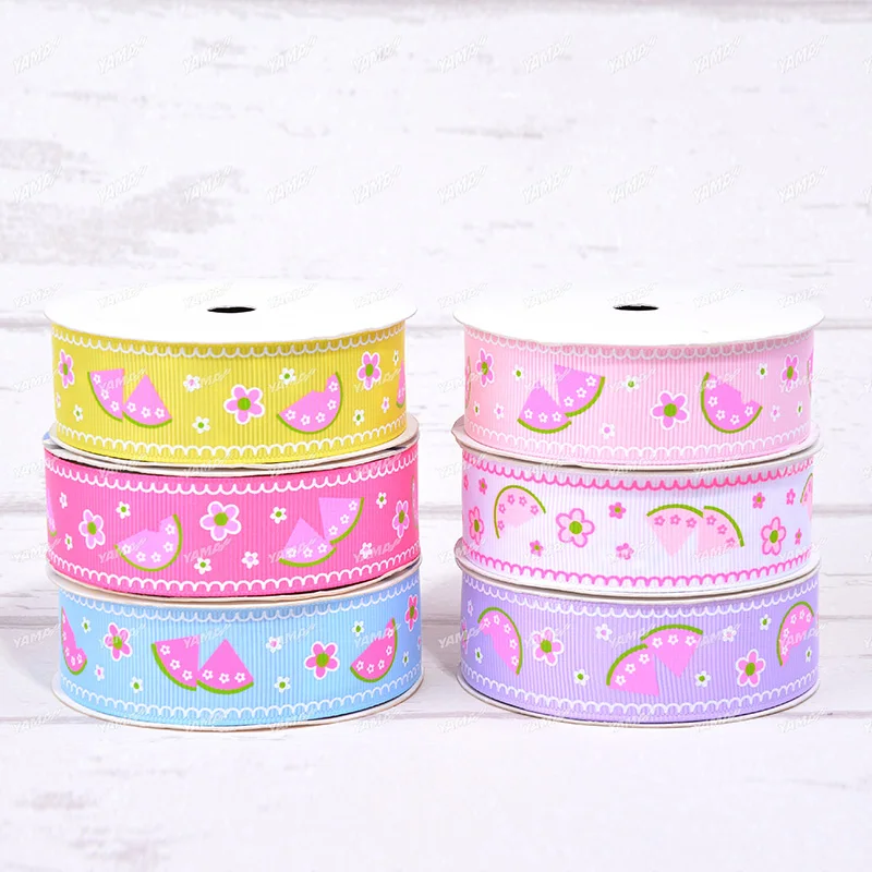 

25mm width Fruits watermelon flower style thread grosgrain ribbon Decoration supplies DIY hair Pendant accessories gift packing