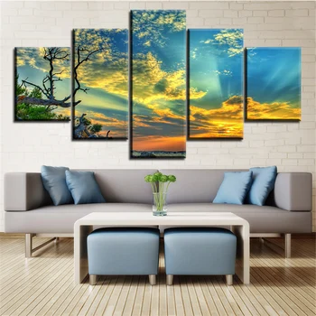 

5 Pcs Spectacular Sunset on the sea NO FRAME Oil Painting on Canvas Printed Wall Art Pictures For Living Room Home Decoration