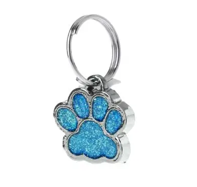 Ошейник для питомца блестящая лапа в форме собачки кошки идентификационная бирка брелок с кольцом - Цвет: Тёмно-синий