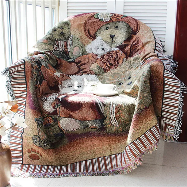Picture 5 bears Retro Bear Family Throw Blanket Sofa Decorative Slipcover Cobertor Travel Stitching Non-slip Stitching Animal Blankets For Beds - Цвет: Picture 5 bears