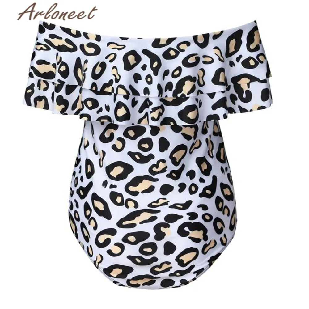 ARLONEET Clothes women maternity Swimwear high waist one shoulder Ruffle Leopard print beachwear ladies pregnanct Swimsuit