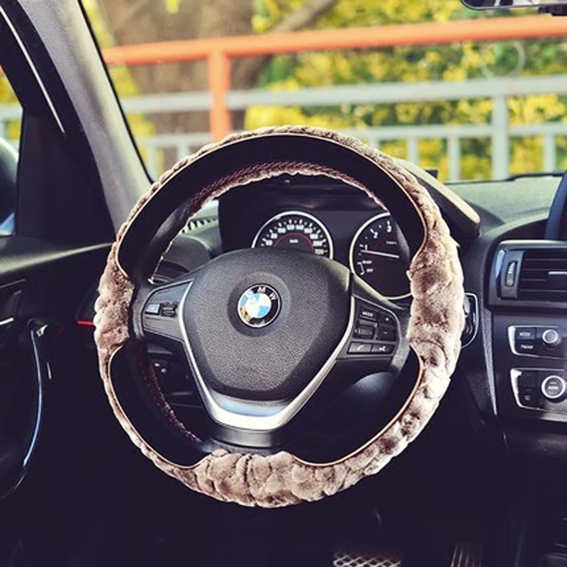 Plush Fur Car Steering Wheel Covers Winter Cute Auto Interior Steering