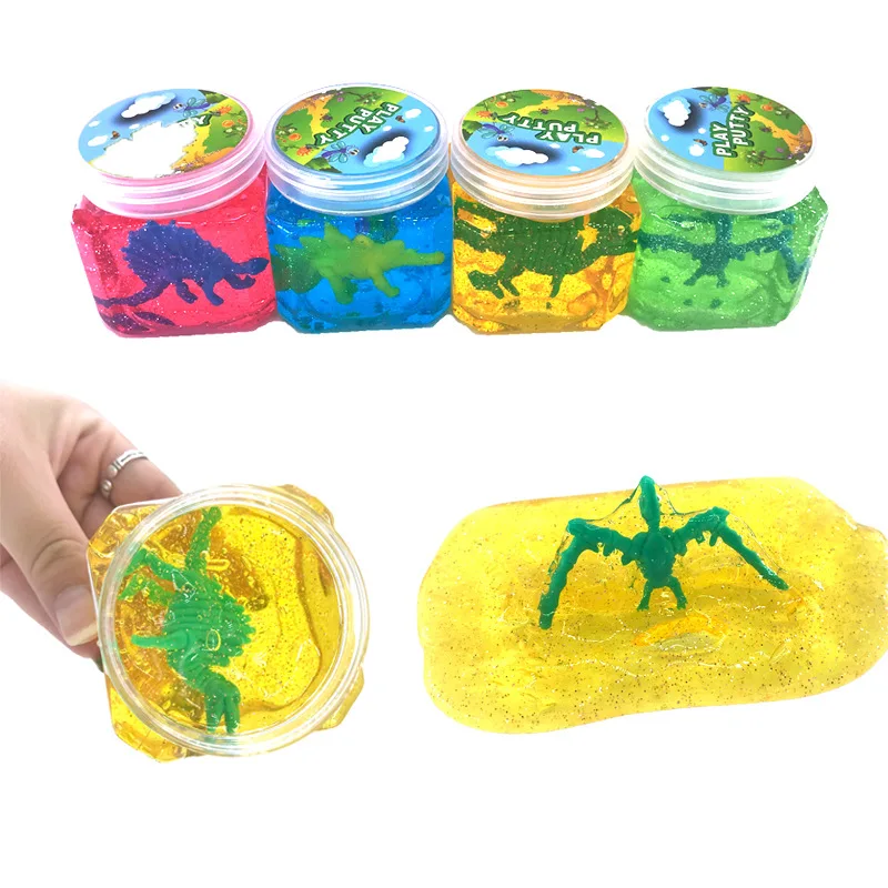 

Creative Crystal Mud Four Side Box Crystal Earth Plus Dinosaur Child DIY Handmade Jelly Mud Toy Containers for slimes