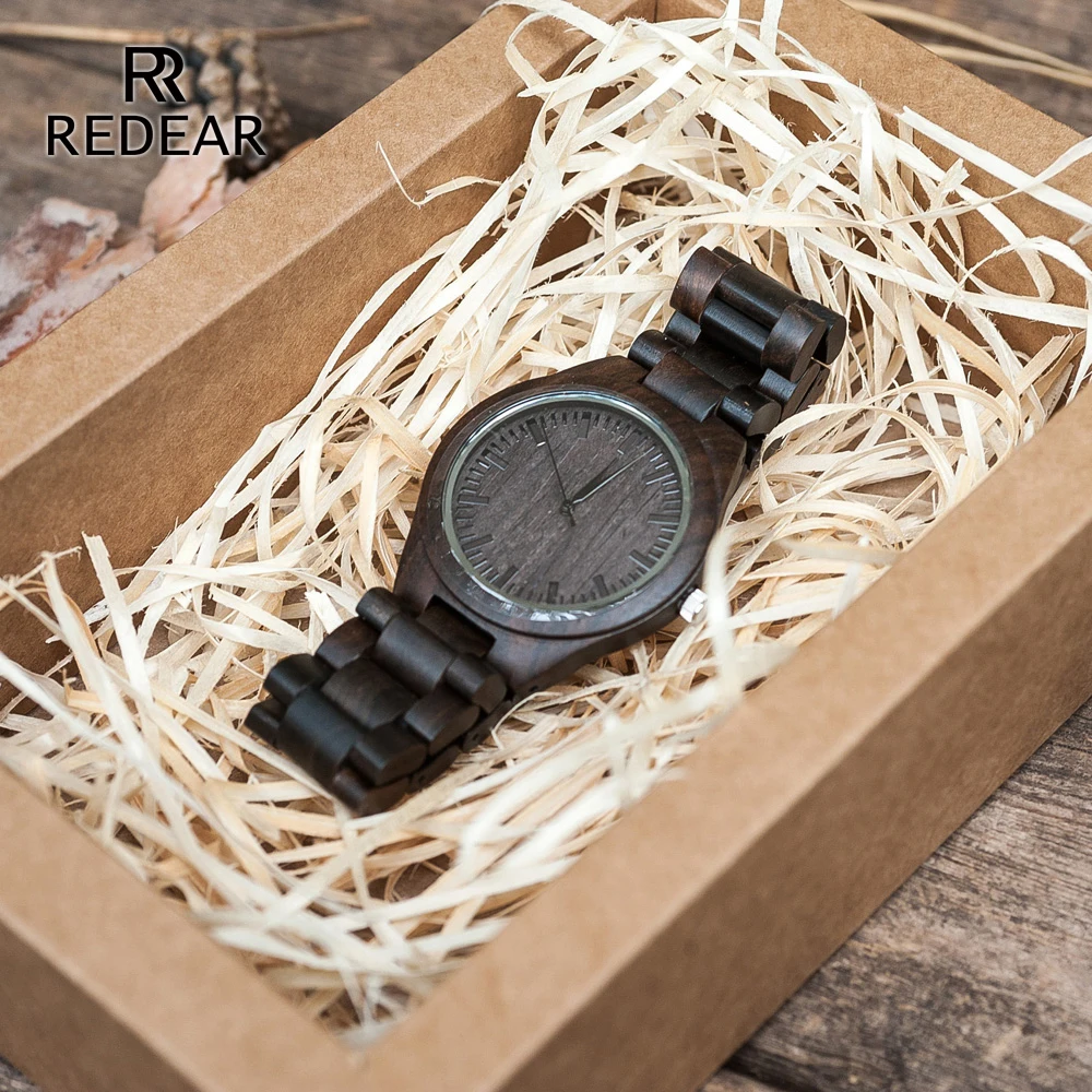 REDEAR Handmade Black Sandalwood Watches Lover's Watches Cool Nature Wood Quartz Automatic Watch in Gift Box REDEAR Handmade Black Sandalwood Watches Lover's Watches Cool Nature Wood Quartz Automatic Watch in Gift Box
