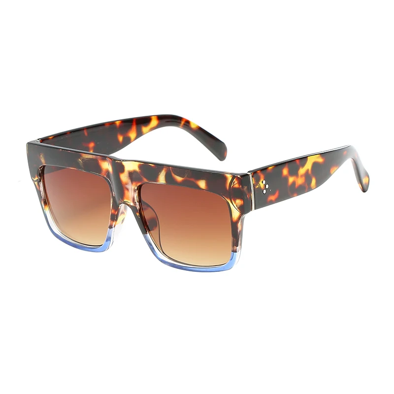 TOYEARN Роскошные брендовые дизайнерские женские Квадратные Солнцезащитные очки женские Ким Кардашьян солнцезащитные очки для женщин винтажные очки с заклепками плоский верх - Цвет линз: Leopard Blue Brown