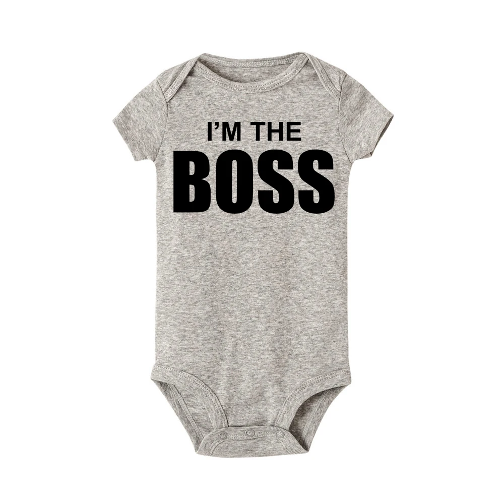 Детские комбинезоны с печатью I'M THE BOSS, хлопковая одежда с короткими рукавами для новорожденных, Roupas de bebe, комбинезон и одежда для мальчиков и девочек 3-24 месяцев - Цвет: R038-SRPGY-