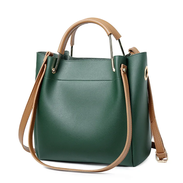 

2019 new contrast portable bucket bag Korean version of simple one-shoulder temperament women's bag trend Joker