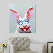 Ручная роспись мультфильм живопись маслом на холсте уверенный кролик абстрактная картина с животным Современное украшение дома настенное искусство картина