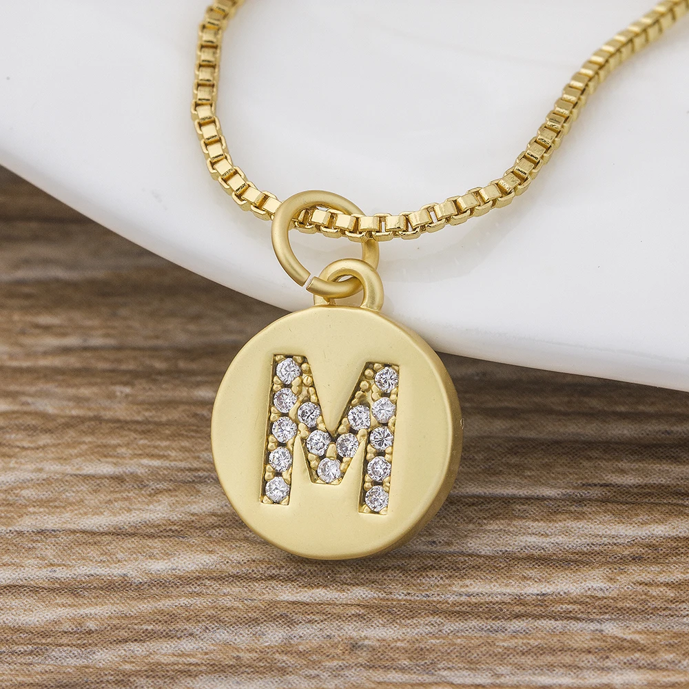 Nidin Hot Sale Wholesale Women Gold Color Initial 26 Letters Necklace Long Charm Personal Necklace Pendants Copper CZ Jewelry