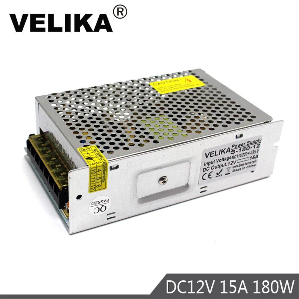 

LED Power Supply DC12V 15A 180W Power Source Adapter Driver Transformer 110V 220V AC-DC 12v SMPS For Strip Module Light CNC CCTV