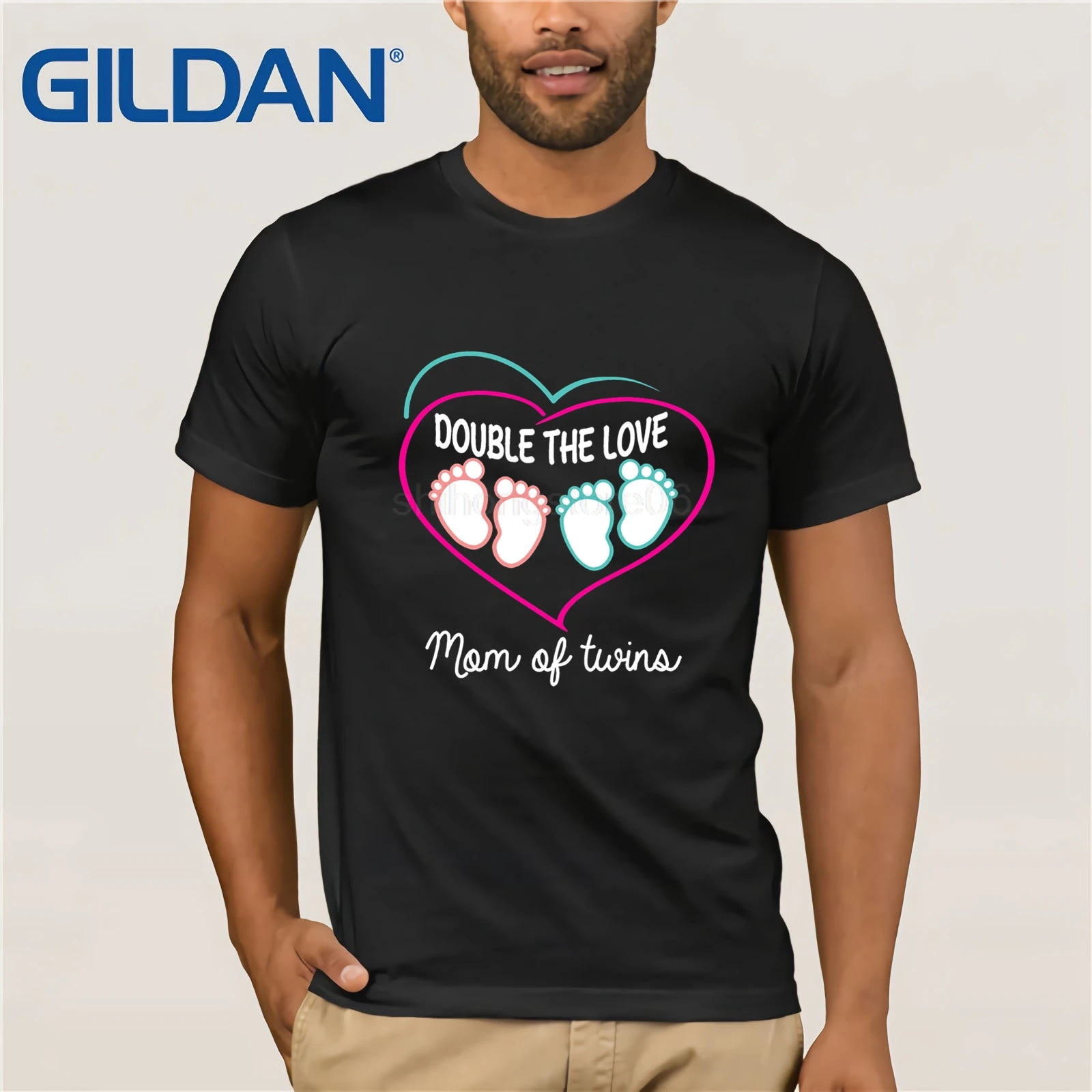 

GILDAN men's Mom of Twins Tshirt Double the Love. Boy twins Mama men's T-shirt