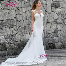 Сексуальное прозрачное винтажное кружевное свадебное платье русалки из Дубаи с отстегивающимся хвостом, атласное свадебное платье W0486