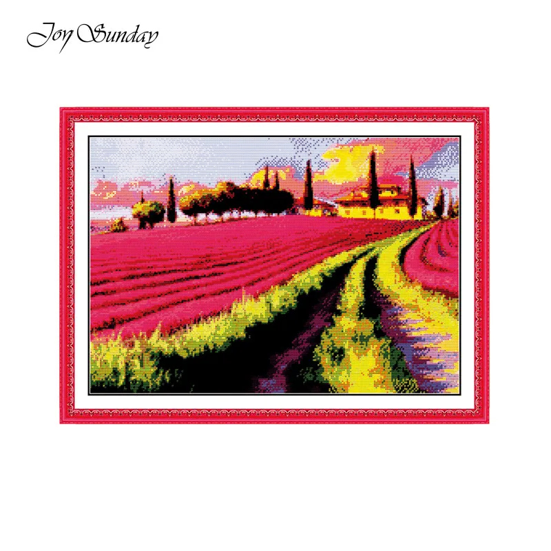 

Lavender Garden Cross Stitch Kit Embroidery Needlework Set Print Canvas DMC 11ct 14ct Cross Stitch Landscape Patterns Wall Decor