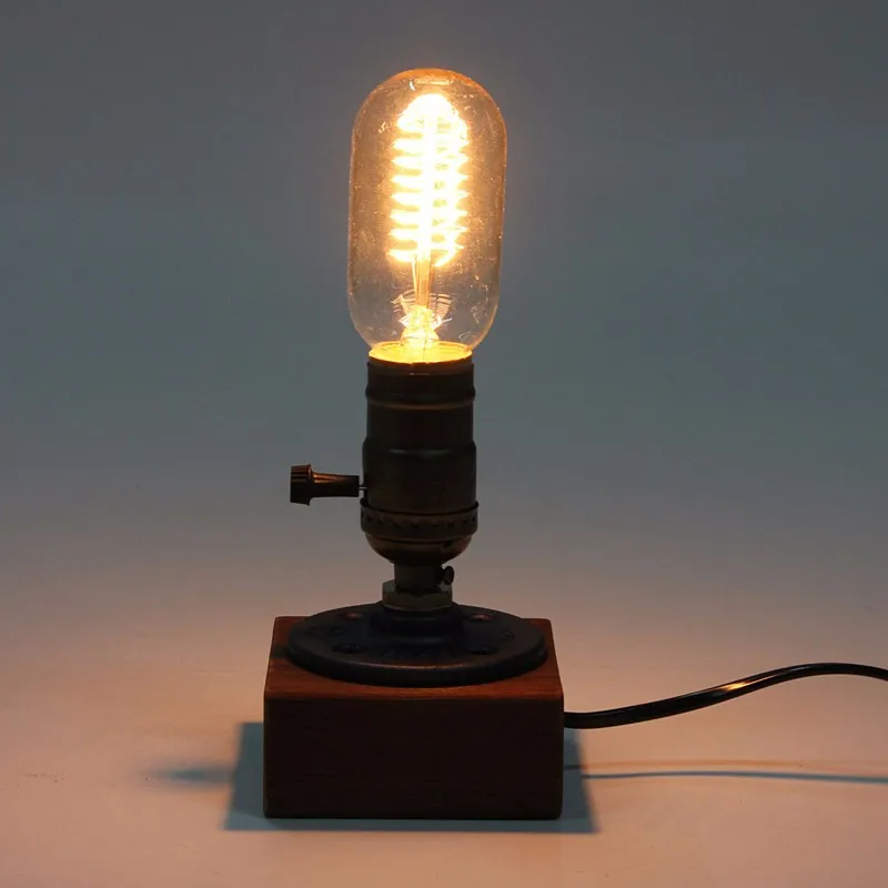  220V E27 Industrial Retro Vintage Edison Desk Light Table Lamp Wooden Socket Lighting Fixture Dimma