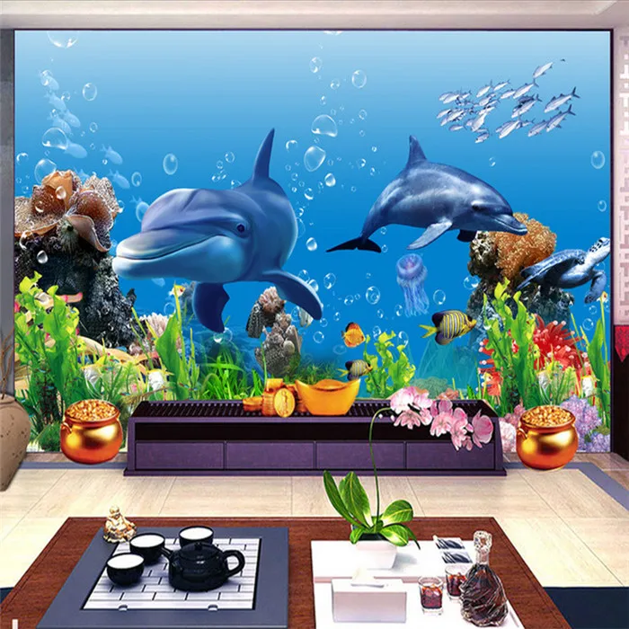 Photo wallpaper 3D stereo mural wallpaper underwater world marine fish