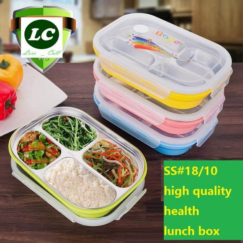 

lunch box #304 stainless steel insulation boxes child anti hot fast food tray 4 grids