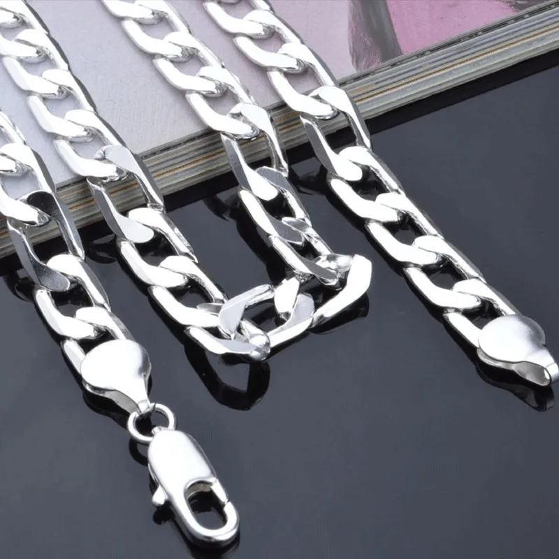 

Modyle 2019 New Silver Color Solid Necklace Silver 8mm Width Chains Link Men Choker Male Female Accessories Fashion Jewelry