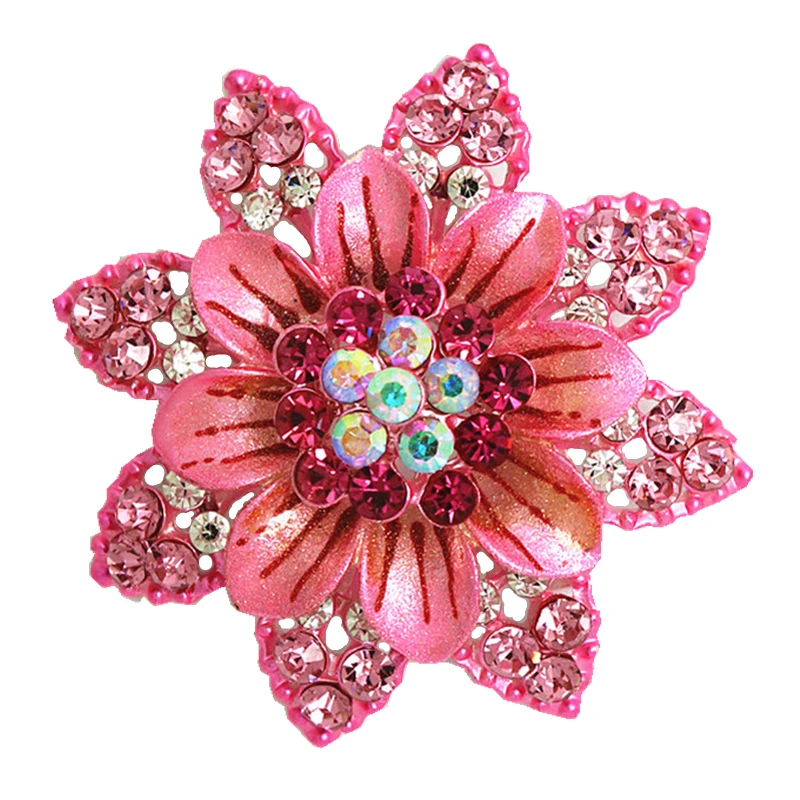 OneckOha Alloy Enameled Pink Flower Brooch Pin High Quality Crystal