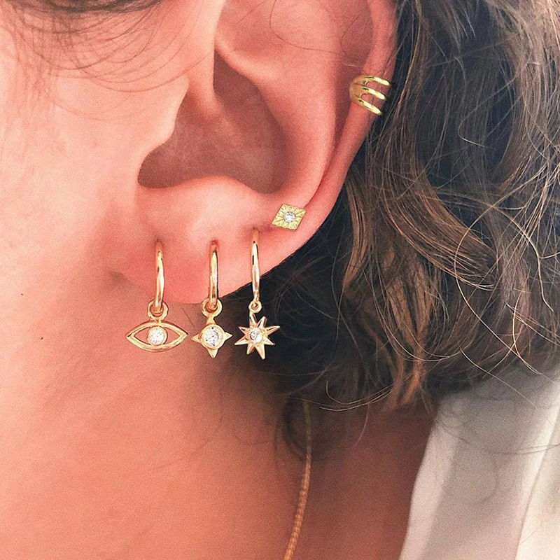 5 шт./компл. Классическая инкрустация кристаллами драгоценный камень золото кулон серьги женские модные звезды глаза шпильки геометрической формы серьги набор сочетание