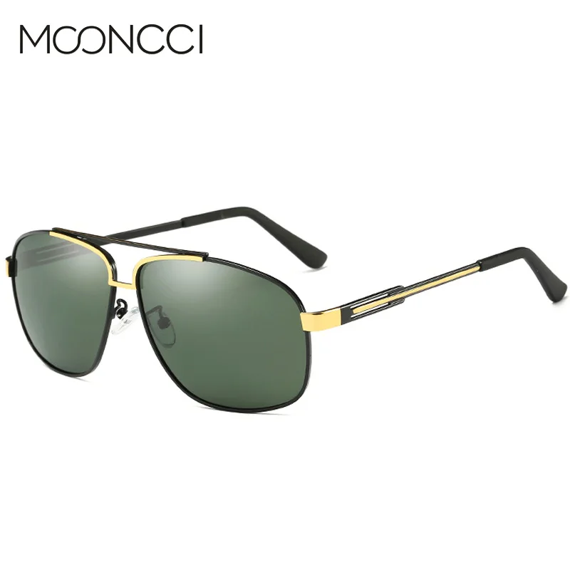MOONCCI, брендовые дизайнерские негабаритные солнцезащитные очки, мужские поляризационные солнцезащитные очки пилота, мужские ретро очки с зеркальным покрытием, авиационные очки - Цвет линз: C1 Gold Green