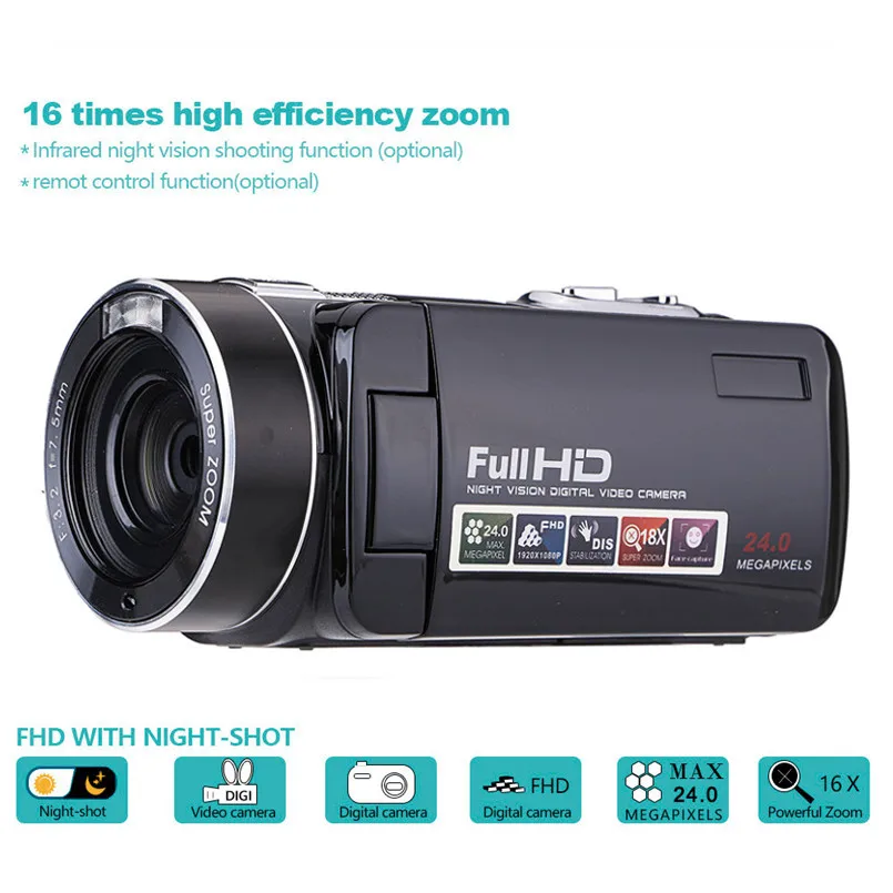  24 Million Pixels Infrared Night Vision HD Video Camcorder 1080P Digital Camera LED Flash 16x Digit