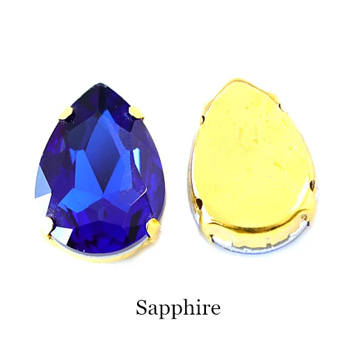 Каплевидные стразы, много цветов, стразы для пришивания, золотые стразы для пришивания, стразы для пришивания, блестящие декоративные камни для одежды, B3550 - Цвет: Sapphire
